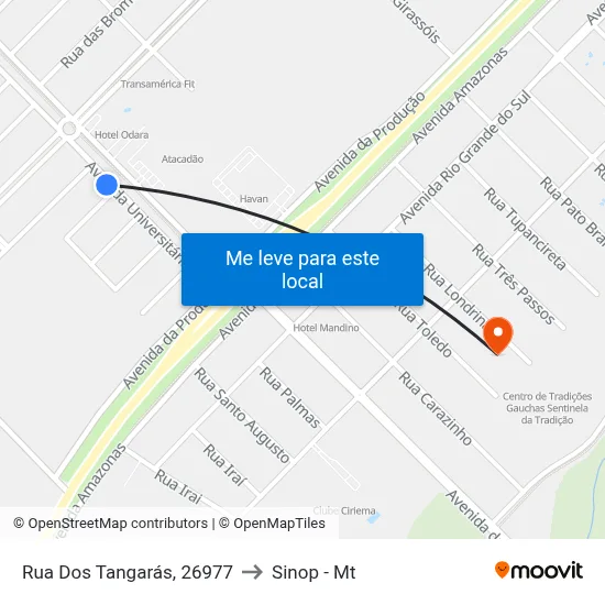 Rua Dos Tangarás, 26977 to Sinop - Mt map
