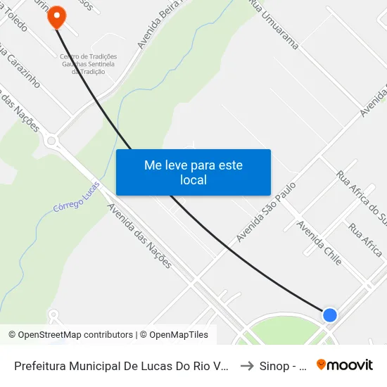 Prefeitura Municipal De Lucas Do Rio Verde to Sinop - Mt map