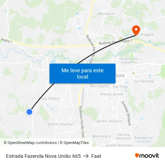 Estrada Fazenda Nova União 665 to Faat map