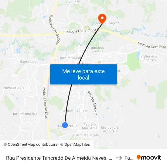Rua Presidente Tancredo De Almeida Neves, 113 to Faat map