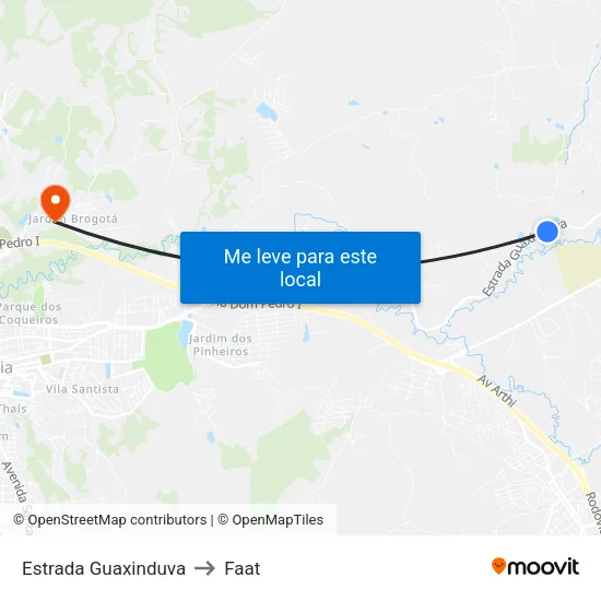 Estrada Guaxinduva to Faat map