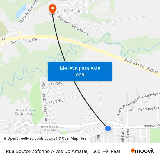 Rua Doutor Zeferino Alves Do Amaral, 1565 to Faat map