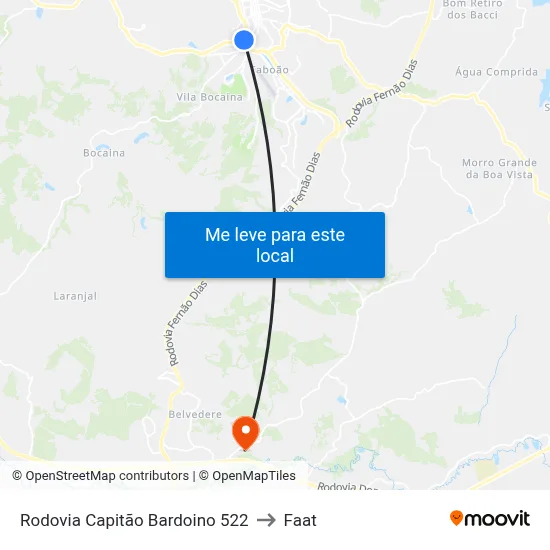 Rodovia Capitão Bardoino 522 to Faat map