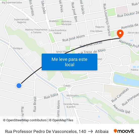 Rua Professor Pedro De Vasconcelos, 140 to Atibaia map