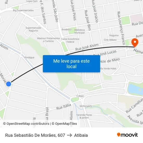 Rua Sebastião De Morães, 607 to Atibaia map