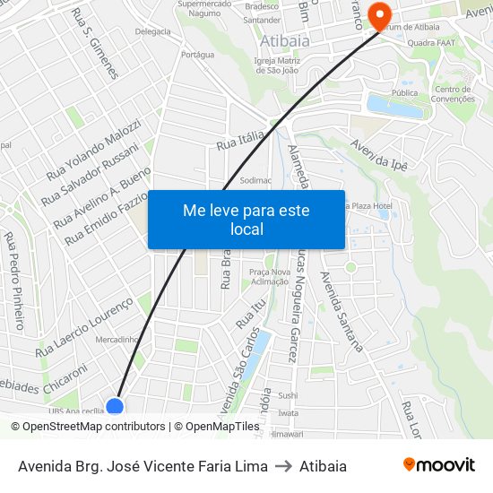 Avenida Brg. José Vicente Faria Lima to Atibaia map