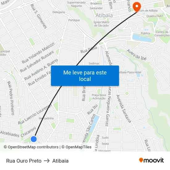 Rua Ouro Preto to Atibaia map