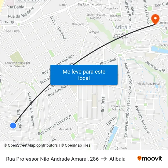 Rua Professor Nilo Andrade Amaral, 286 to Atibaia map