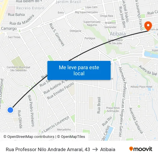 Rua Professor Nilo Andrade Amaral, 43 to Atibaia map