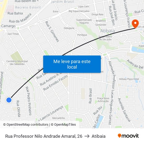 Rua Professor Nilo Andrade Amaral, 26 to Atibaia map