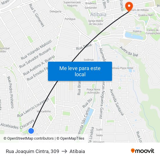 Rua Joaquim Cintra, 309 to Atibaia map