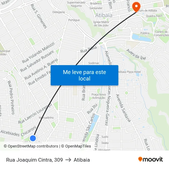 Rua Joaquim Cintra, 309 to Atibaia map