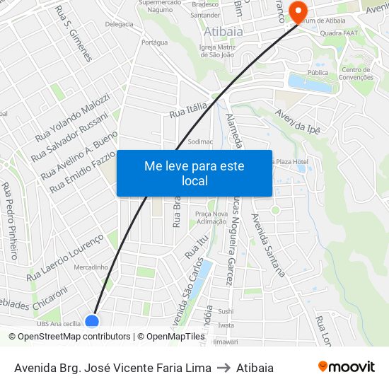 Avenida Brg. José Vicente Faria Lima to Atibaia map