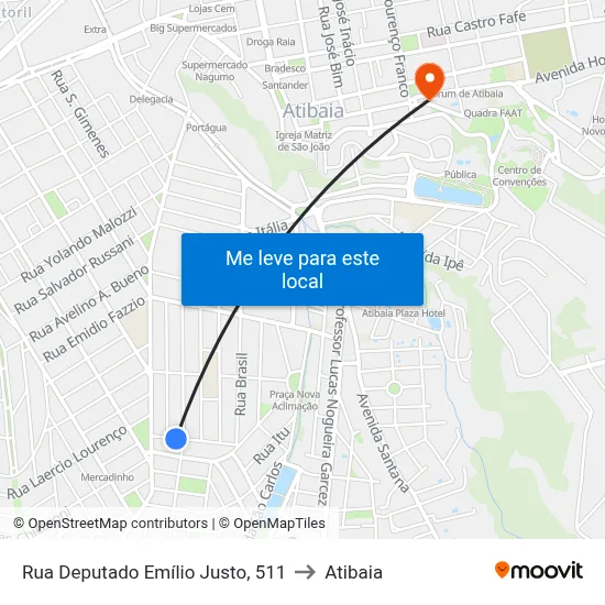 Rua Deputado Emílio Justo, 511 to Atibaia map