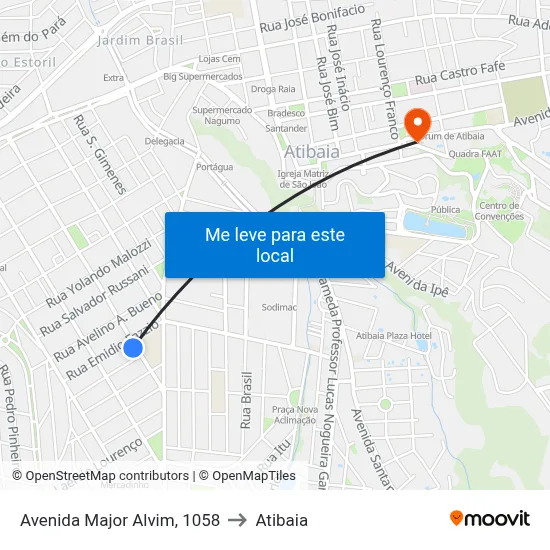 Avenida Major Alvim, 1058 to Atibaia map