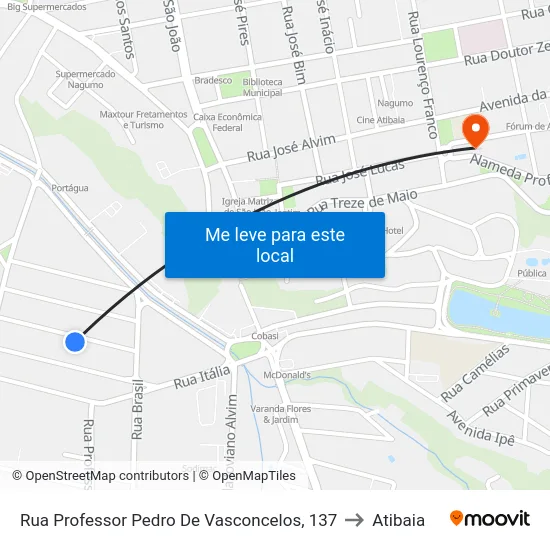 Rua Professor Pedro De Vasconcelos, 137 to Atibaia map