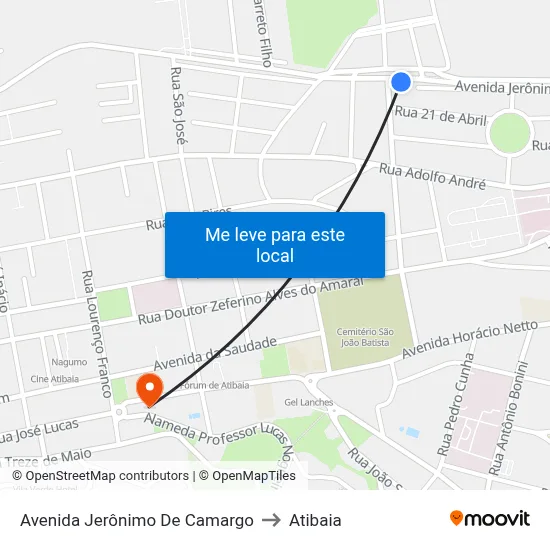 Avenida Jerônimo De Camargo to Atibaia map