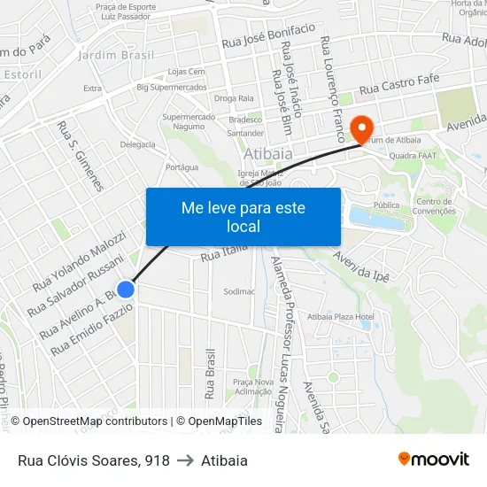 Rua Clóvis Soares, 918 to Atibaia map
