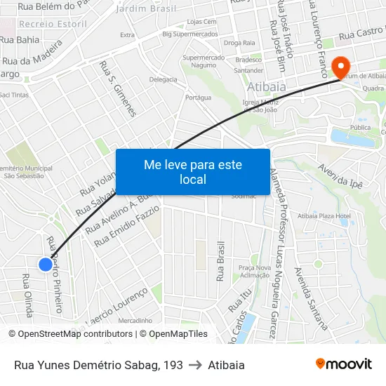 Rua Yunes Demétrio Sabag, 193 to Atibaia map