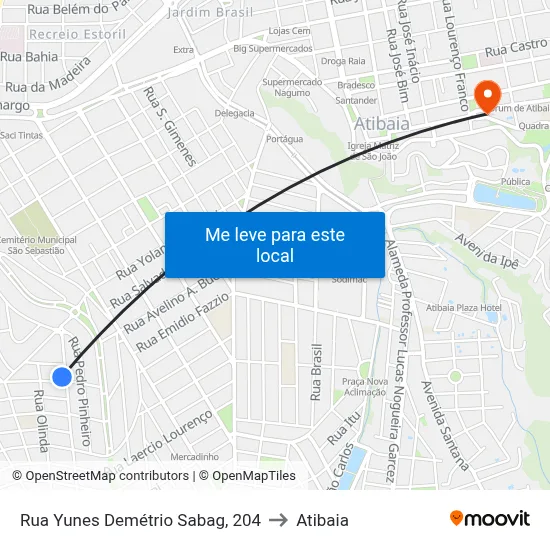 Rua Yunes Demétrio Sabag, 204 to Atibaia map