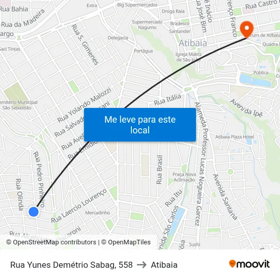 Rua Yunes Demétrio Sabag, 558 to Atibaia map