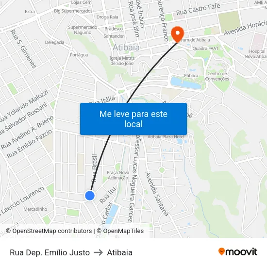 Rua Dep. Emílio Justo to Atibaia map