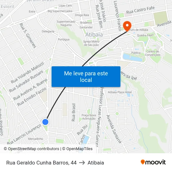 Rua Geraldo Cunha Barros, 44 to Atibaia map
