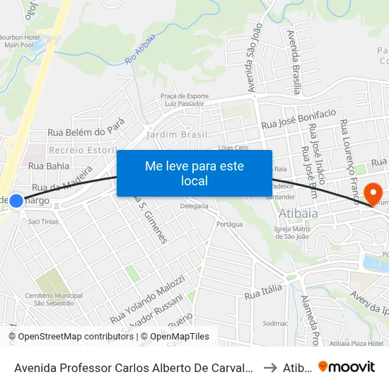 Avenida Professor Carlos Alberto De Carvalho Pinto, 1146 to Atibaia map