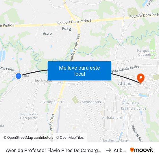 Avenida Professor Flávio Píres De Camargo, 106 to Atibaia map