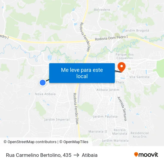 Rua Carmelino Bertolino, 435 to Atibaia map