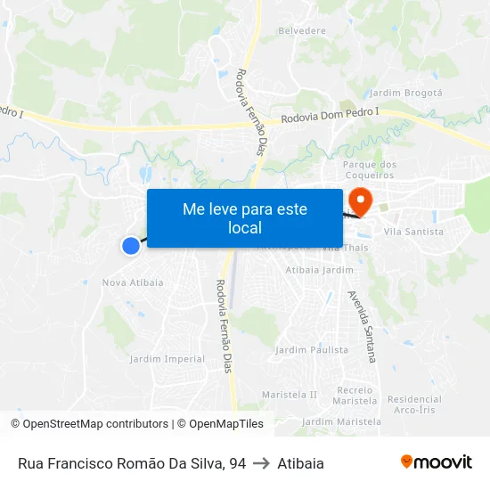 Rua Francisco Romão Da Silva, 94 to Atibaia map