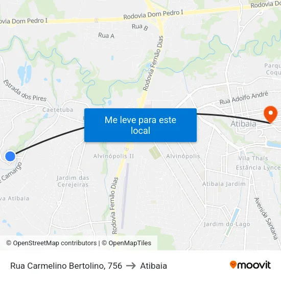 Rua Carmelino Bertolino, 756 to Atibaia map