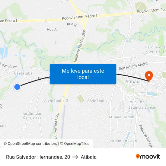 Rua Salvador Hernandes, 20 to Atibaia map