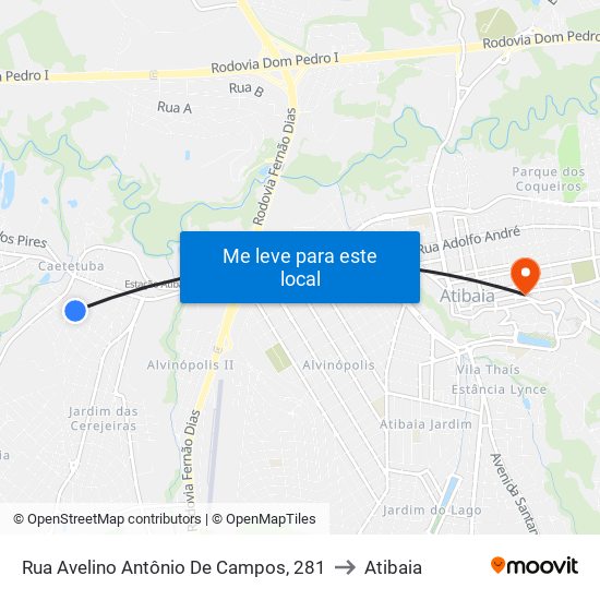 Rua Avelino Antônio De Campos, 281 to Atibaia map