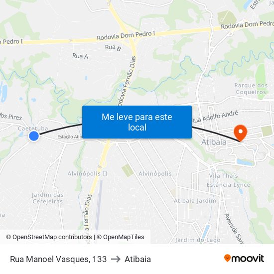 Rua Manoel Vasques, 133 to Atibaia map