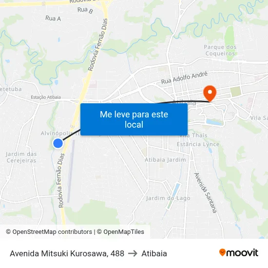 Avenida Mitsuki Kurosawa, 488 to Atibaia map