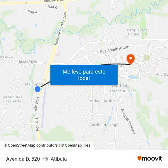 Avenida D, 520 to Atibaia map