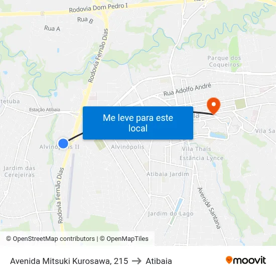 Avenida Mitsuki Kurosawa, 215 to Atibaia map