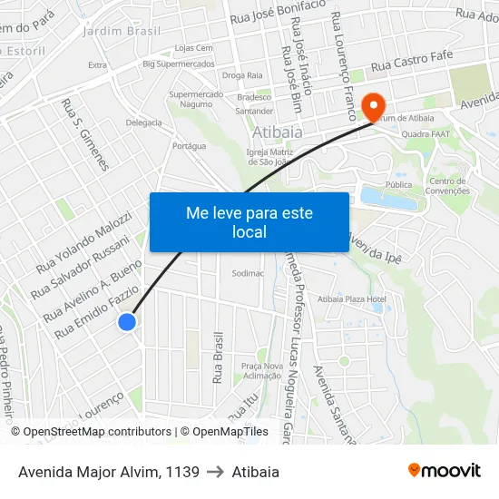 Avenida Major Alvim, 1139 to Atibaia map