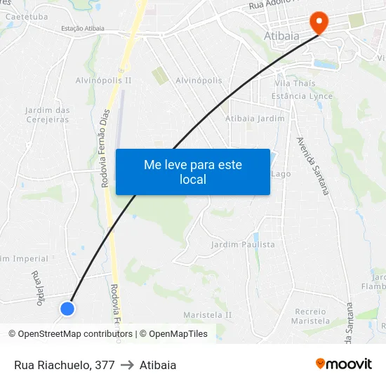 Rua Riachuelo, 377 to Atibaia map