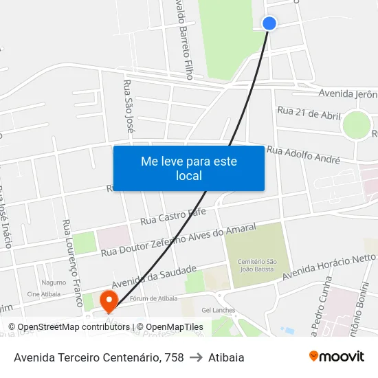 Avenida Terceiro Centenário, 758 to Atibaia map