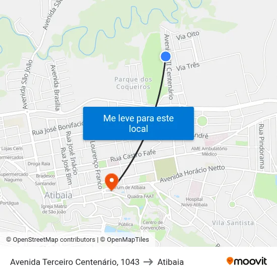 Avenida Terceiro Centenário, 1043 to Atibaia map