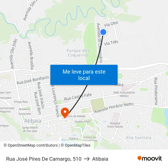 Rua José Píres De Camargo, 510 to Atibaia map