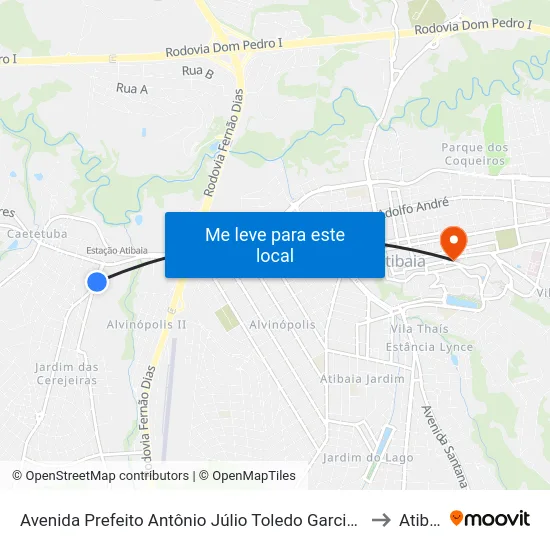 Avenida Prefeito Antônio Júlio Toledo Garcia Lopes, 157 to Atibaia map