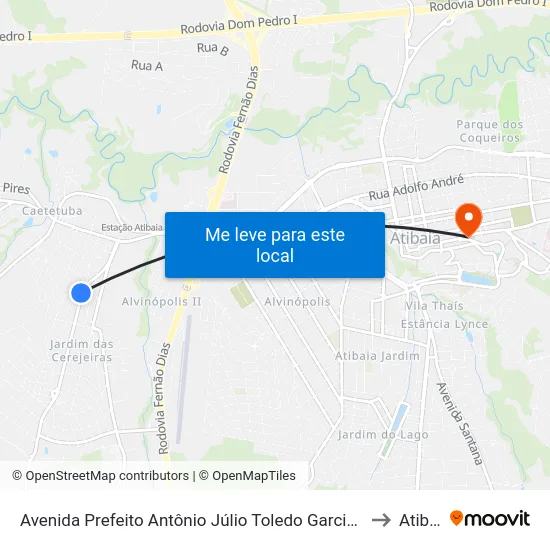 Avenida Prefeito Antônio Júlio Toledo Garcia Lopes, 555 to Atibaia map
