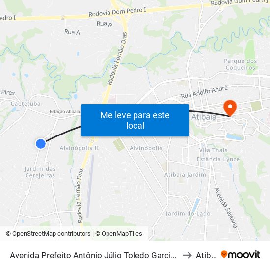 Avenida Prefeito Antônio Júlio Toledo Garcia Lopes, 555 to Atibaia map