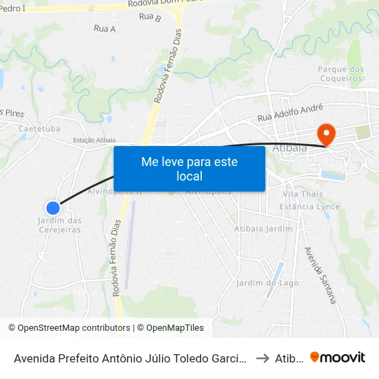 Avenida Prefeito Antônio Júlio Toledo Garcia Lopes, 842 to Atibaia map