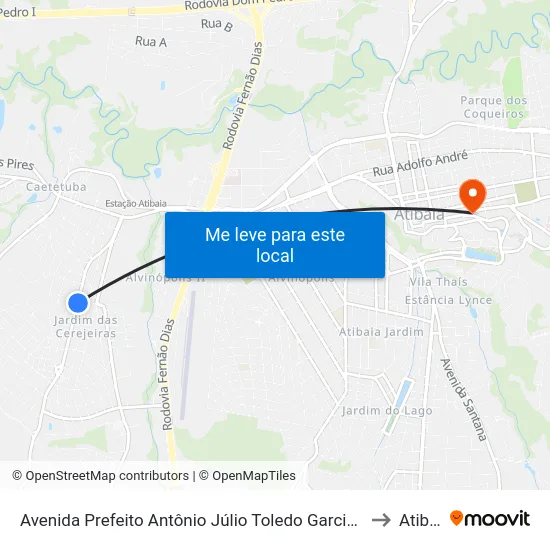 Avenida Prefeito Antônio Júlio Toledo Garcia Lopes, 819 to Atibaia map