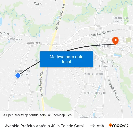 Avenida Prefeito Antônio Júlio Toledo Garcia Lopes, 1195 to Atibaia map