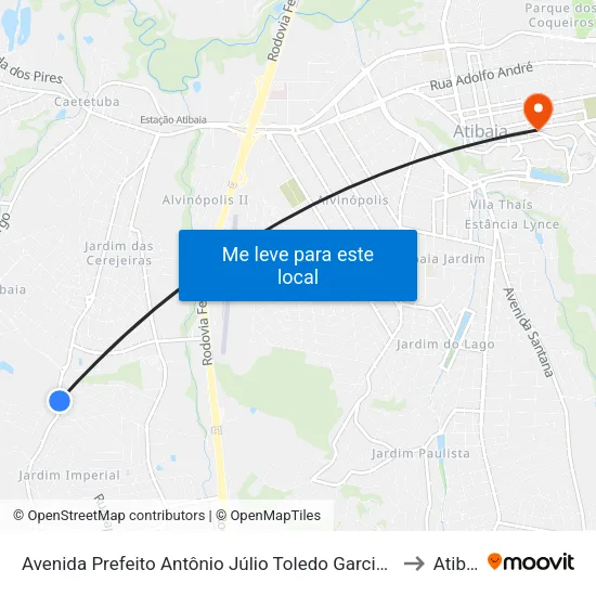 Avenida Prefeito Antônio Júlio Toledo Garcia Lopes, 2369 to Atibaia map